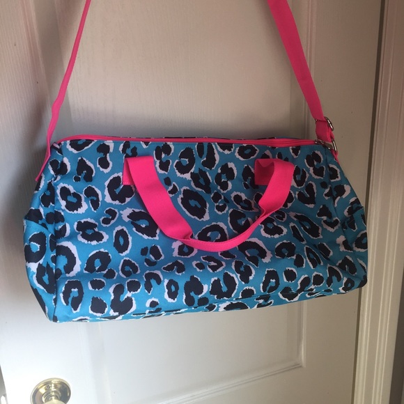 ❤️Justice gym bag canvas all about swim hot pink and blue leopard print glittery - Picture 14 of 15